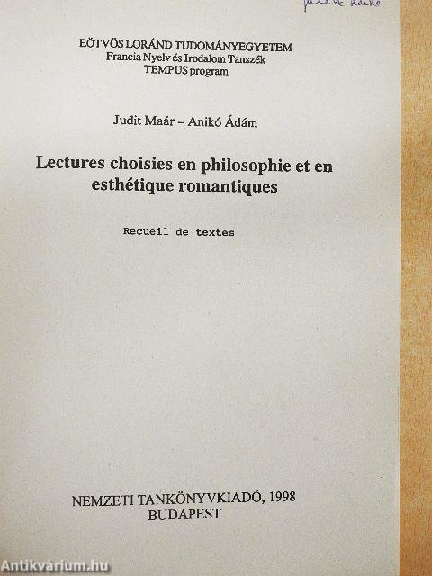 Lectures choisies en philosophie et en esthétique romantiques