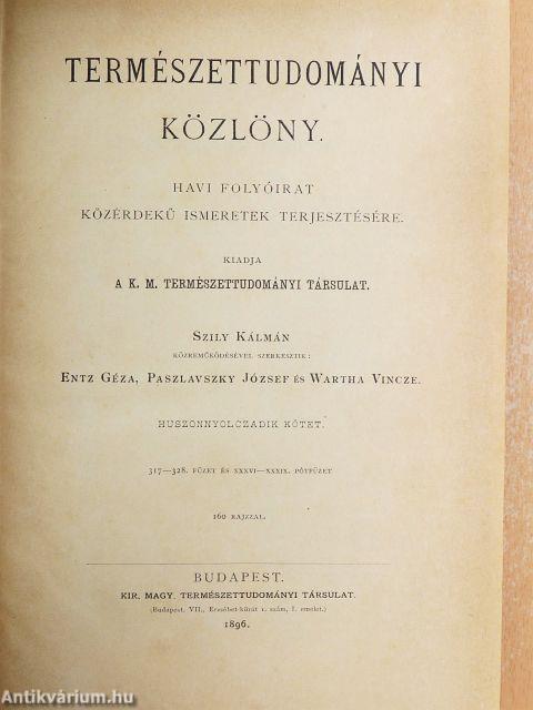 Természettudományi Közlöny 1896. január-december/Pótfüzetek a Természettudományi Közlönyhöz 1896. január-december