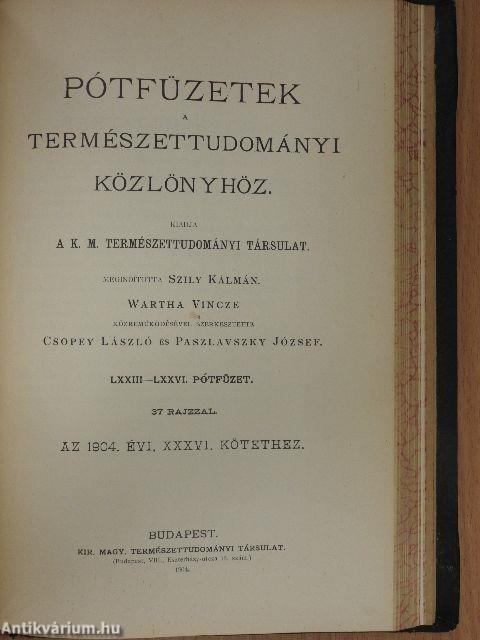 Természettudományi Közlöny 1904. január-deczember/Pótfüzetek a Természettudományi Közlönyhöz 1904. január-deczember