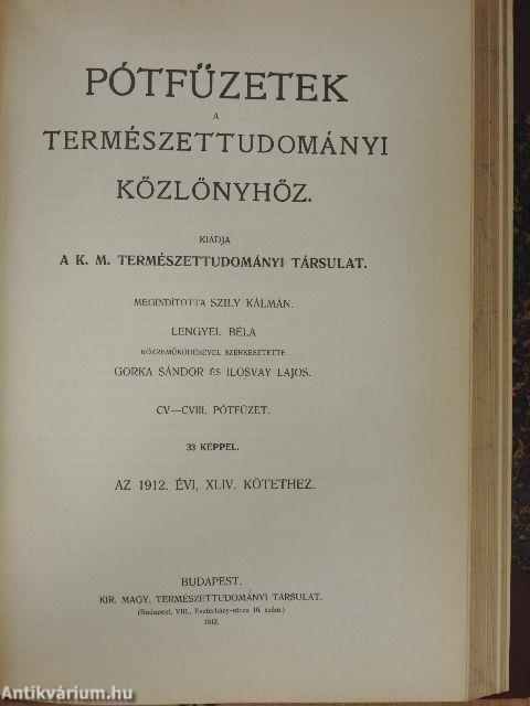 Természettudományi Közlöny 1912. január-december/Pótfüzetek a Természettudományi Közlönyhöz 1912. január-december