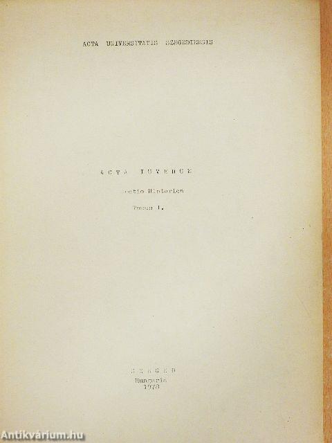 Acta Iuvenum Sectio Historica Tomus I.