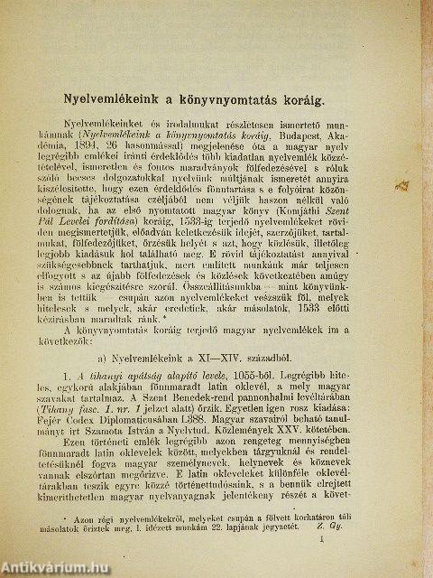 Nyelvemlékeink a könyvnyomtatás koráig