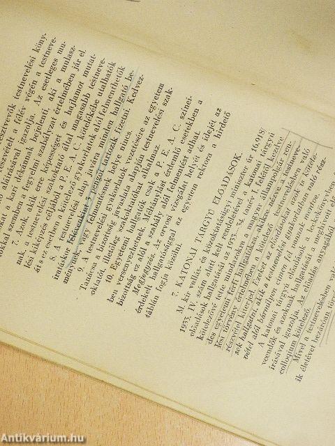 A M. Kir. Erzsébet Tudományegyetem tanrendje az 1933-34. tanév első felére