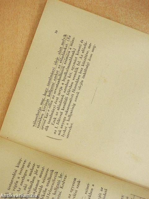 A M. Kir. Erzsébet Tudományegyetem tanrendje az 1933-34. tanév első felére