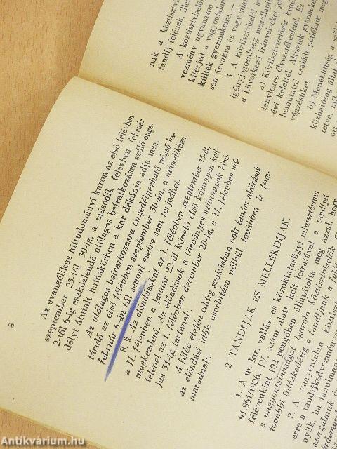 A M. Kir. Erzsébet Tudományegyetem tanrendje az 1933-34. tanév első felére