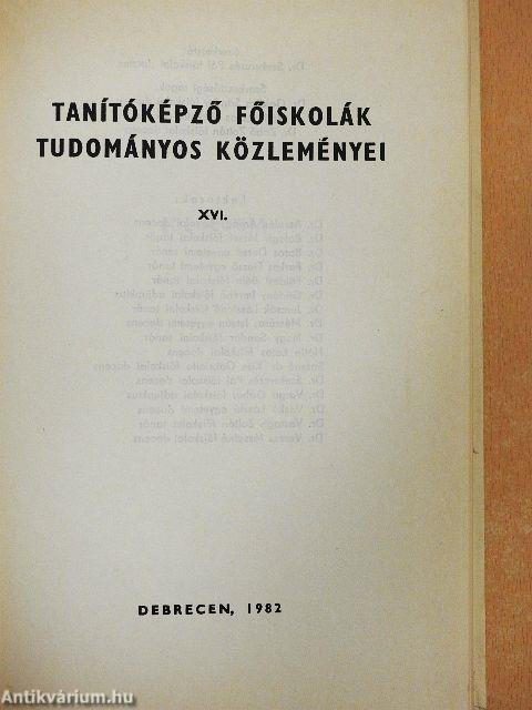 Tanítóképző főiskolák tudományos közleményei XVI.