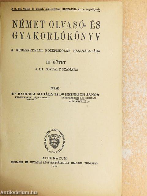 Német olvasó- és gyakorlókönyv III.