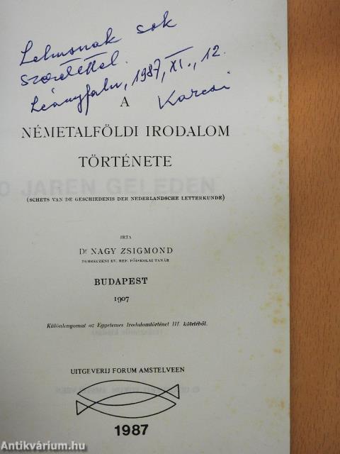 A németalföldi irodalom története (dedikált példány)