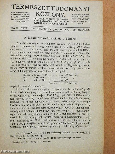 Természettudományi Közlöny 1916. január-deczember/Pótfüzetek a Természettudományi Közlönyhöz 1916. január-deczember