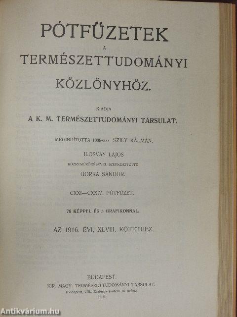 Természettudományi Közlöny 1916. január-deczember/Pótfüzetek a Természettudományi Közlönyhöz 1916. január-deczember