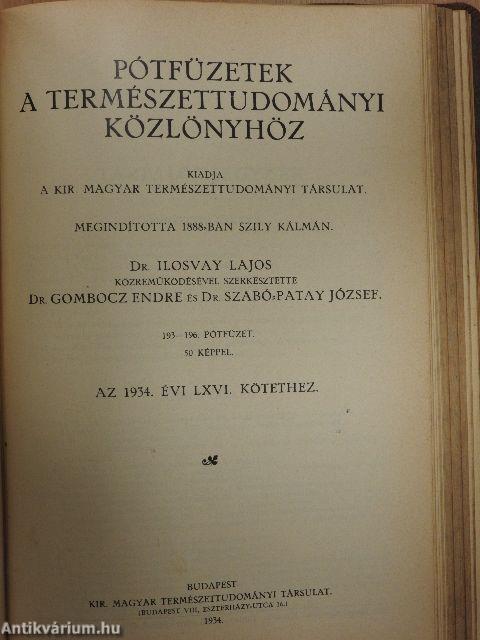 Természettudományi Közlöny 1934. január-december/Pótfüzetek a Természettudományi Közlönyhöz 1934. január-december