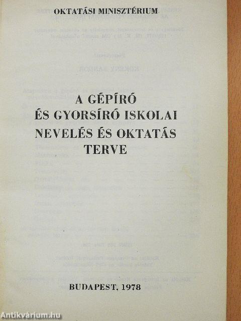 A gépíró és gyorsíró iskolai nevelés és oktatás terve
