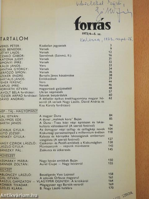 Forrás 1973. július-október (dedikált példány)
