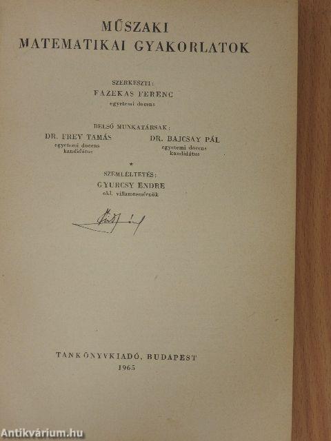 Műszaki matematikai gyakorlatok B. VI.