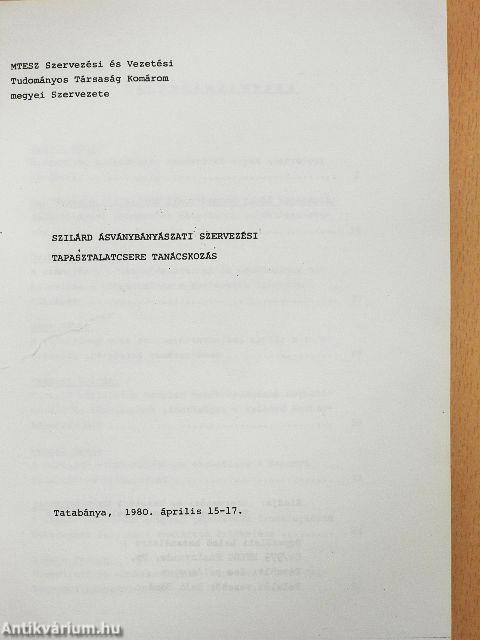 Szilárd ásványbányászati szervezési tapasztalatcsere tanácskozás