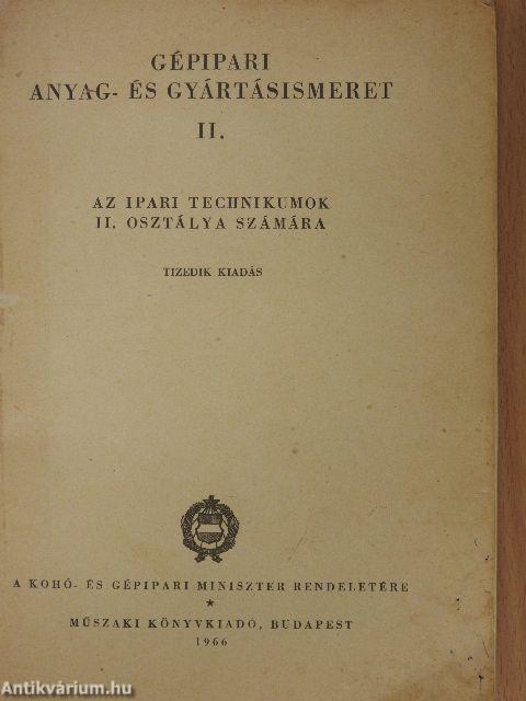Gépipari anyag- és gyártásismeret II.