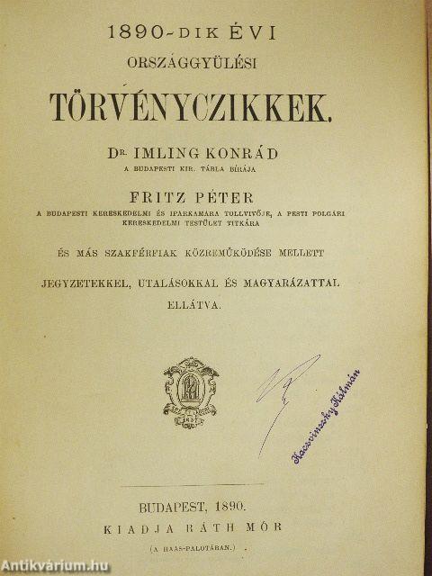 1890-dik évi országgyülési törvényczikkek