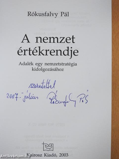 A nemzet értékrendje (dedikált példány)
