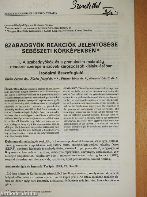 Aneszteziológia és intenzív terápia 1993. január-március (dedikált példány)