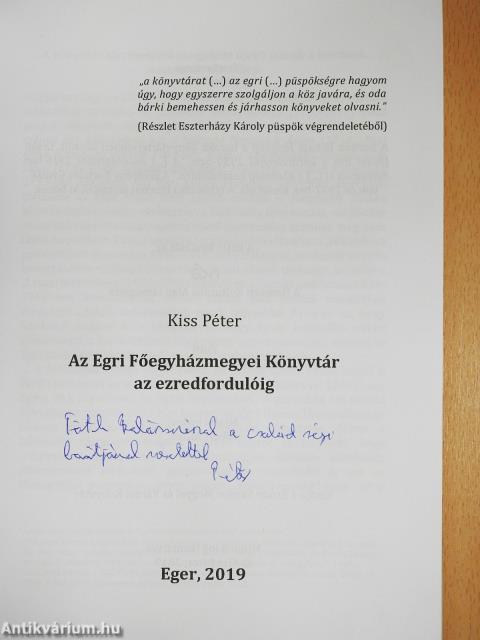 Az Egri Főegyházmegyei Könyvtár az ezredfordulóig (dedikált példány)