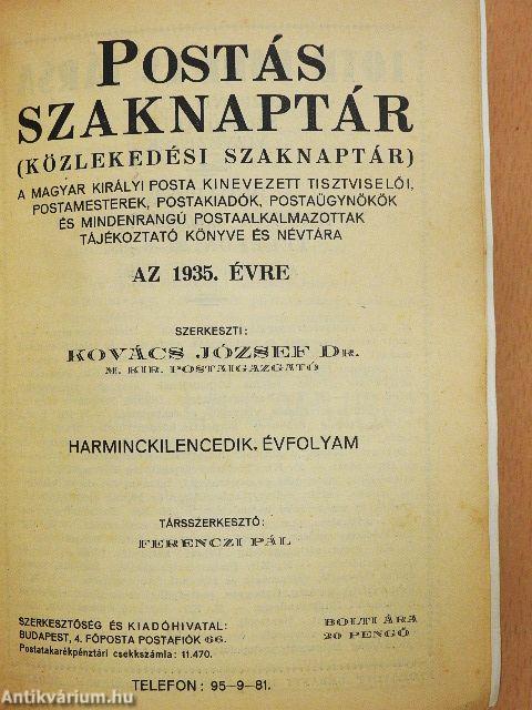 Postás szaknaptár 1935. I-II.