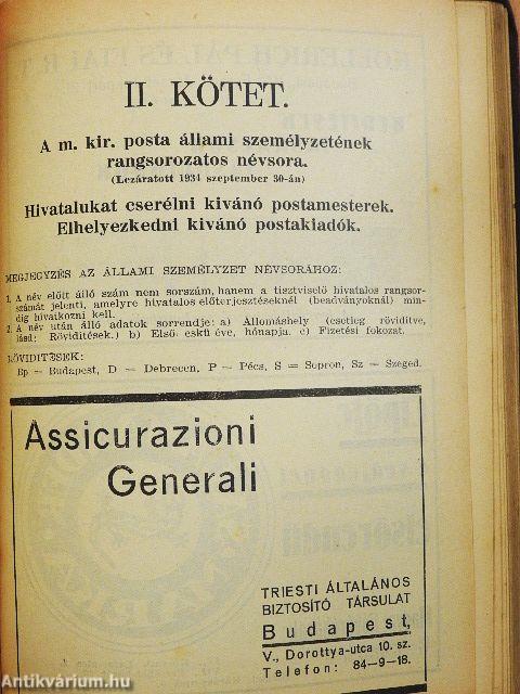 Postás szaknaptár 1935. I-II.