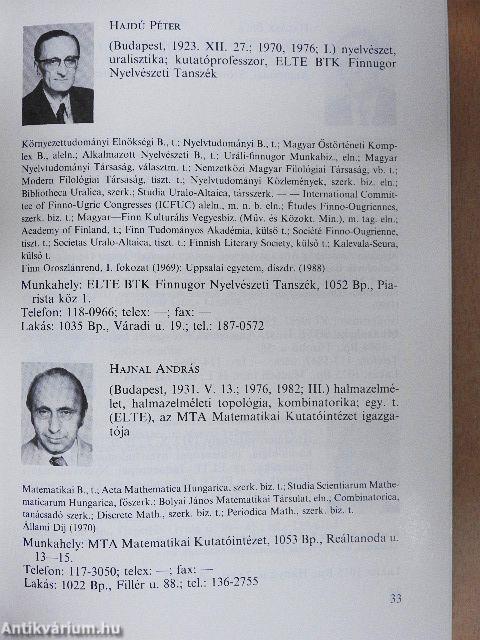 A Magyar Tudományos Akadémia Almanachja 1991