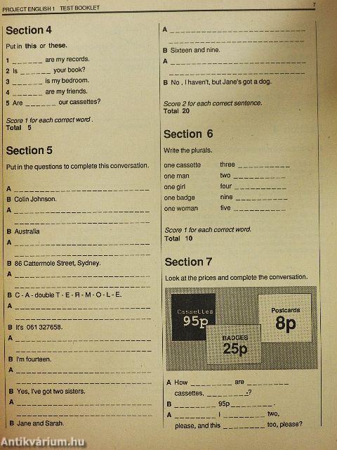 Project English 1. - Test Booklet