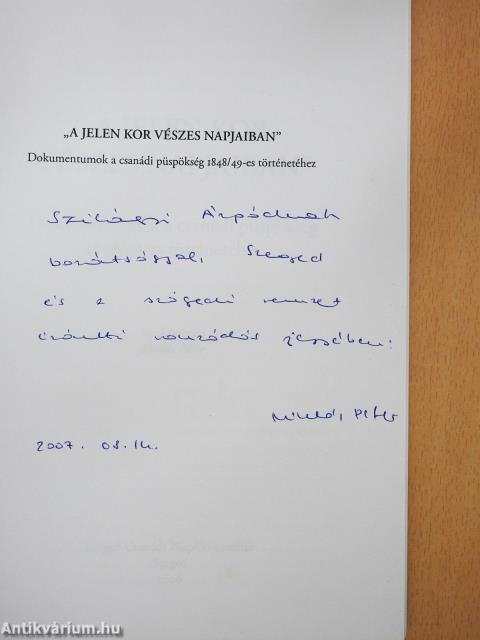 "A jelen kor vészes napjaiban" (dedikált példány)