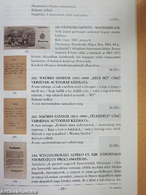 Honterus Antikvárium 72. Aukció