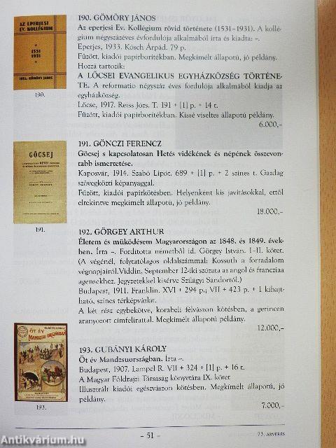 Honterus Antikvárium 73. Aukció