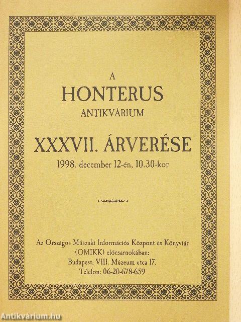 A Honterus Antikvárium XXXVII. árverése