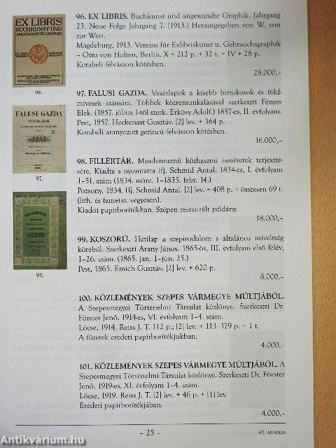 Honterus Antikvárium 67. Aukció