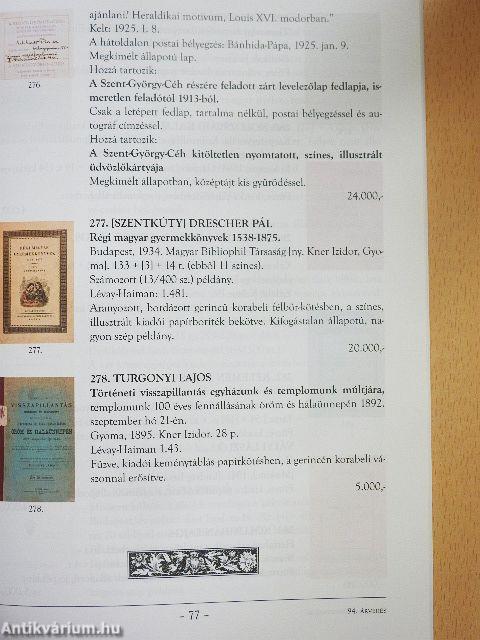 Honterus Antikvárium 94. Aukció