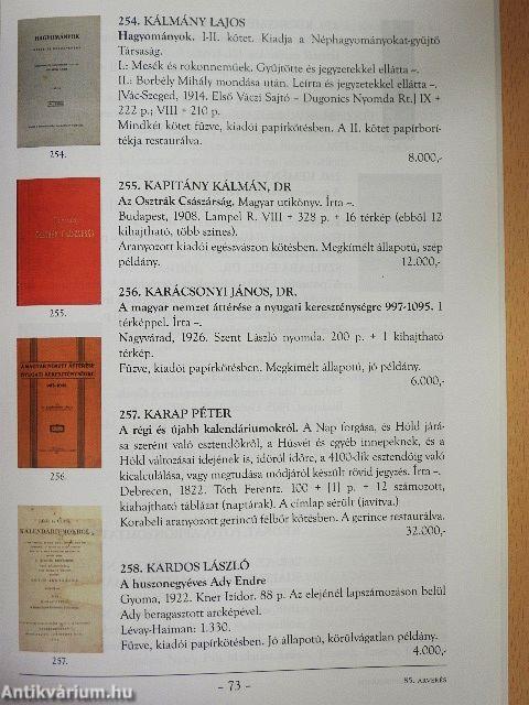 Honterus Antikvárium 85. Aukció