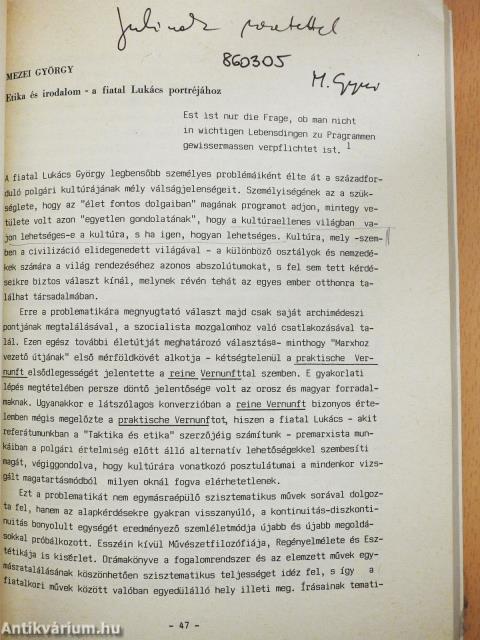 Lukács György irodalomelmélete (dedikált példány)