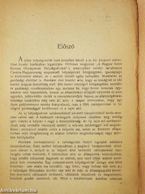 Csonka-Magyarország compass-szerü helységnévtára (rossz állapotú)