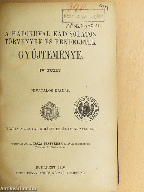 A háborúval kapcsolatos törvények és rendeletek gyüjteménye IV. (töredék)