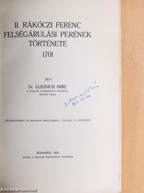 II. Rákóczi Ferenc felségárulási perének története 1701