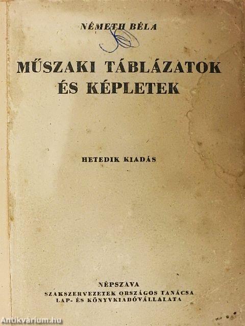 Műszaki táblázatok és képletek