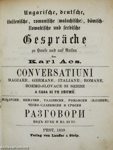 Magyar, német, olasz, román (oláh), cseh-tót és szerb beszélgetések otthon és uton