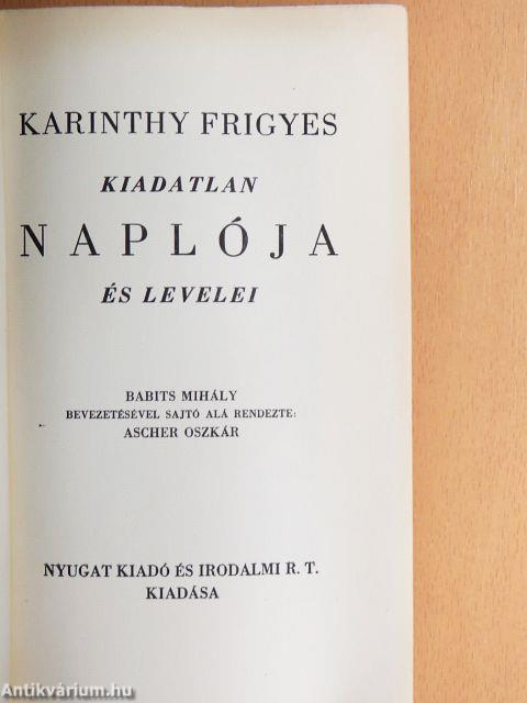 Karinthy Frigyes kiadatlan naplója és levelei