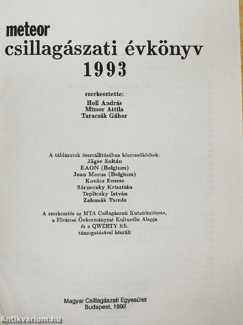 Meteor csillagászati évkönyv 1993