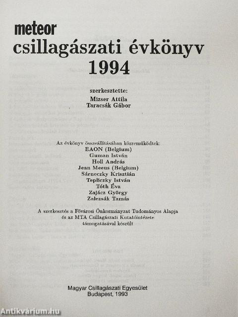 Meteor csillagászati évkönyv 1994