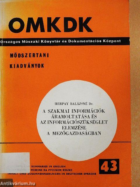 A szakmai információk áramoltatása és az információszükséglet elemzése a mezőgazdaságban