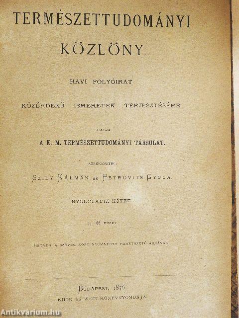 Természettudományi Közlöny 1876. január-december