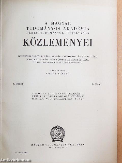 A Magyar Tudományos Akadémia Kémiai Tudományok Osztályának Közleményei 1955-1956/1-4.