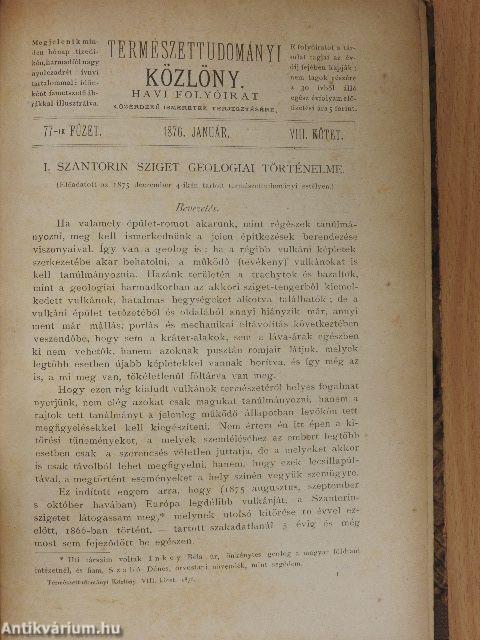 Természettudományi Közlöny 1876. január-december