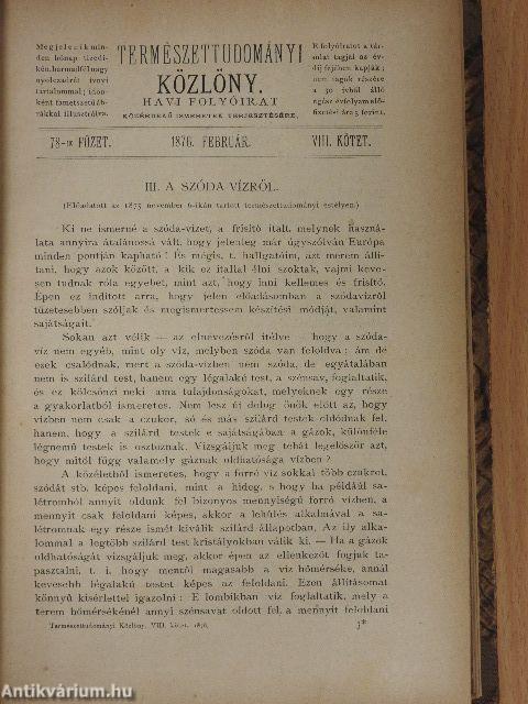 Természettudományi Közlöny 1876. január-december