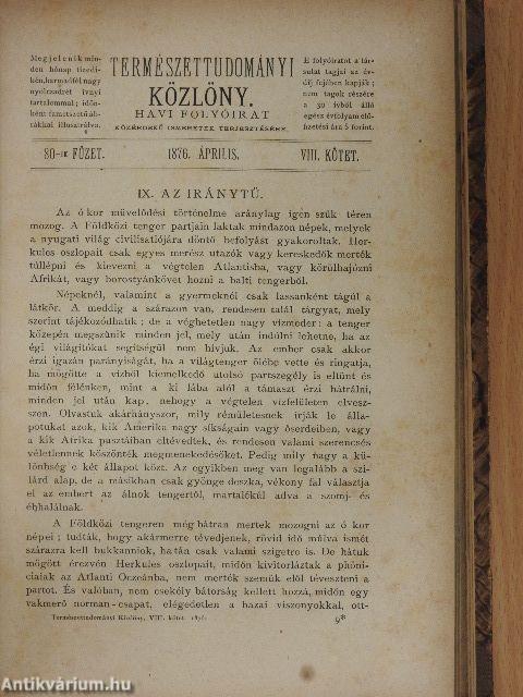 Természettudományi Közlöny 1876. január-december